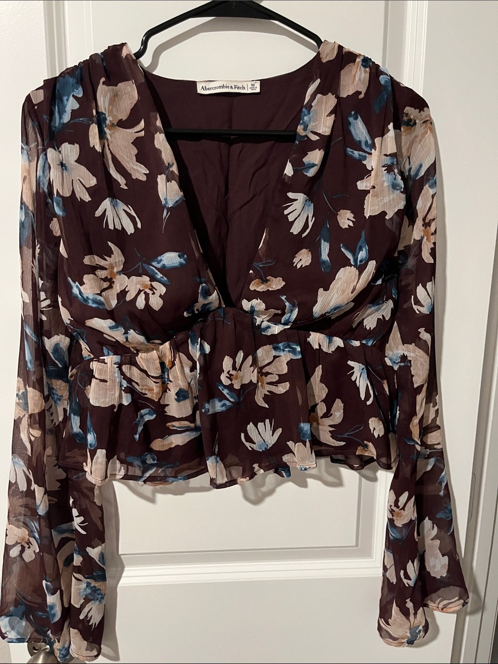 Abercrombie & Fitch Burgundy Floral V-Neck Peplum Blouse